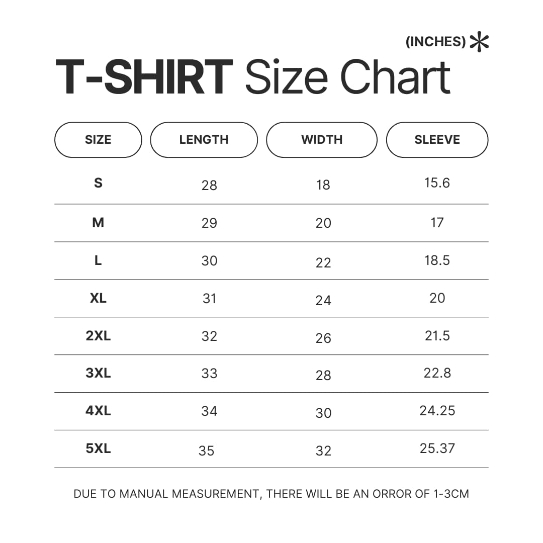 T shirt Size Chart - Ouran High School Host Club Merch